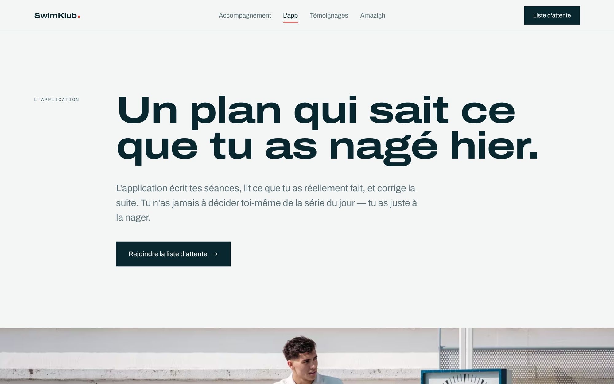 swimklub.fr, app section: a training plan that adjusts to the sessions actually swum
