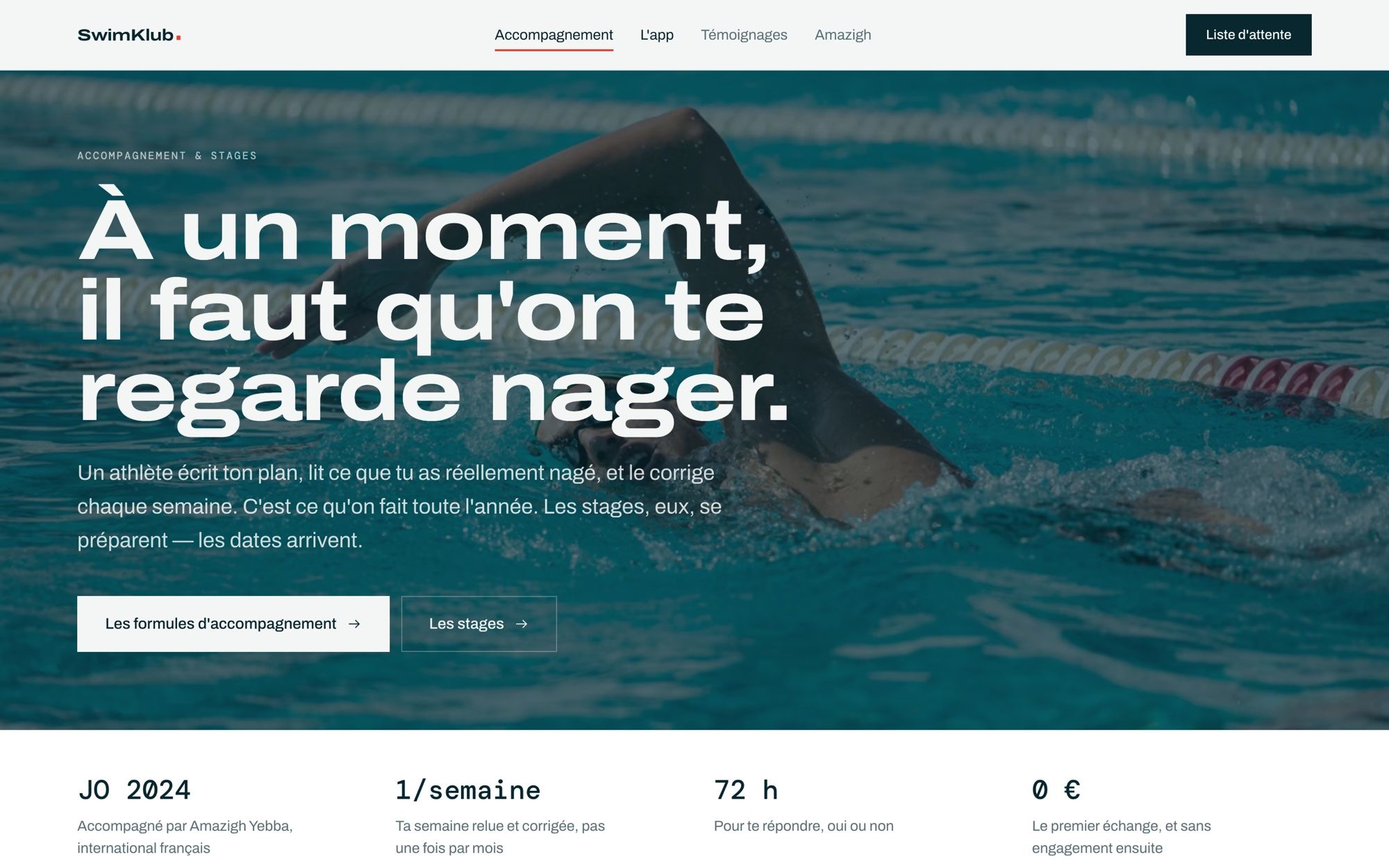 The swimklub.fr website: the SwimKlub home page, built by Zippytal