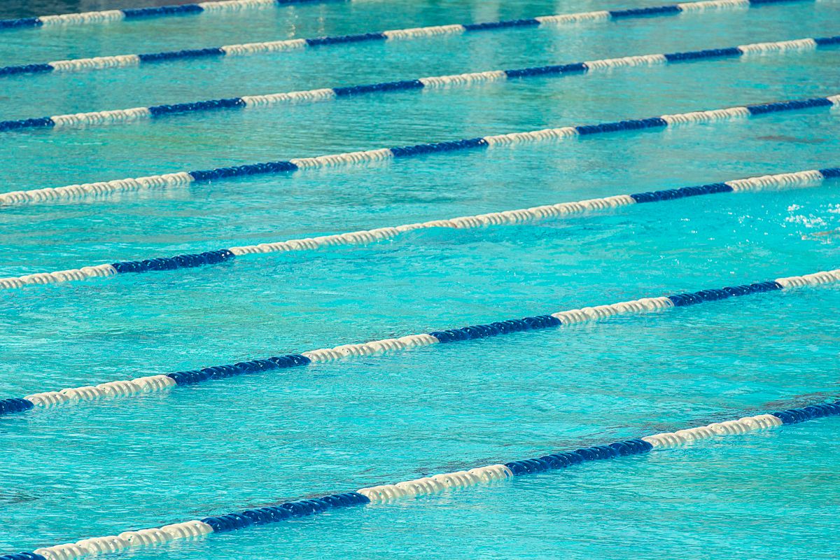 An olympic-size pool with lane dividers
